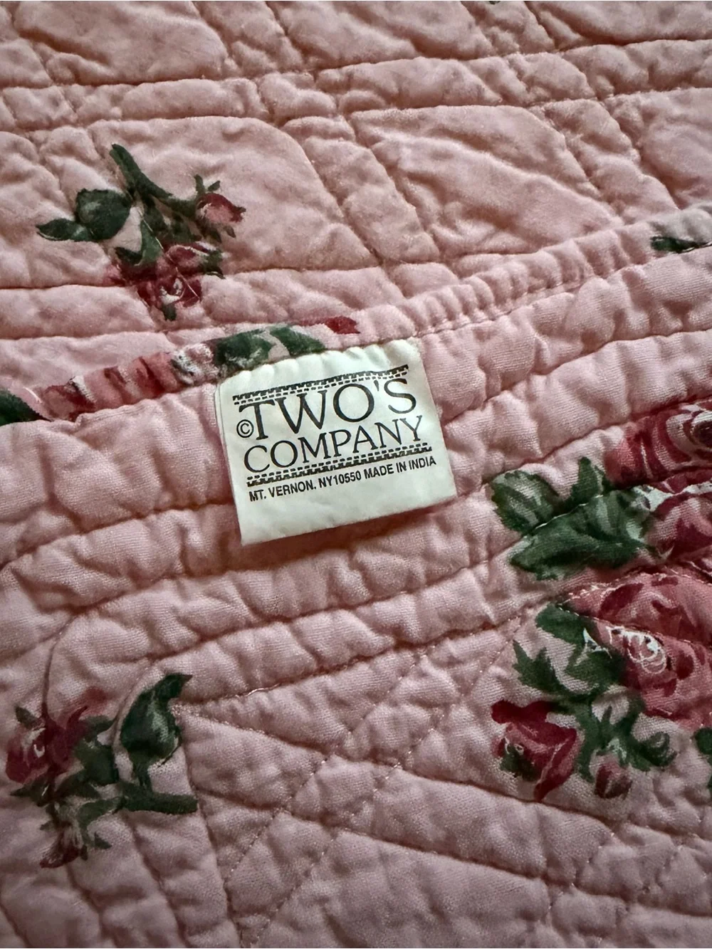 Set of 4 Two’s Company stitched floral cotton placemats pink green